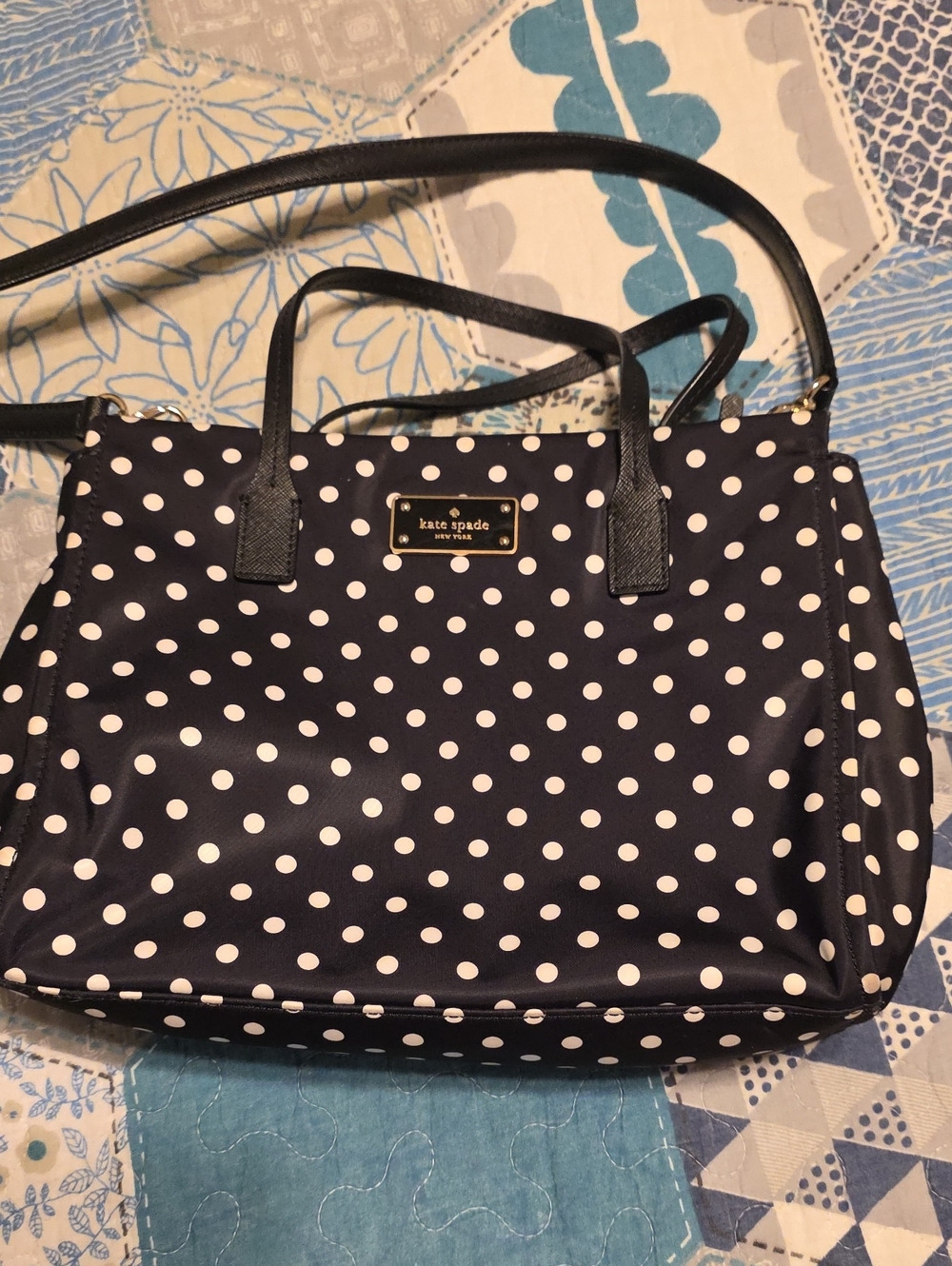 kate spade navy and white polka dot tote